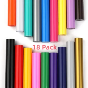 Cricut-kompatible HTVront 18/14 Pack – 12 x 3 ft Mehrfarbige Permanent Klebende Vinylrollen für Cricut-Basteln, DIY-Tassen, Glas, Handyhüllen, Dekoration, Einfach zu Schneiden