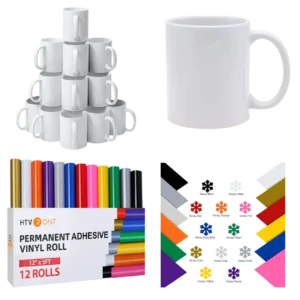 Cricut-kompatibel Bestseller: 24-Stück-Bundle mit 12 Sublimationstassen & 12 Vinylrollen